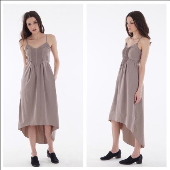 Bar III Tan High-Low Maxi Dress Pintuck Pleating - Picture 1 of 10